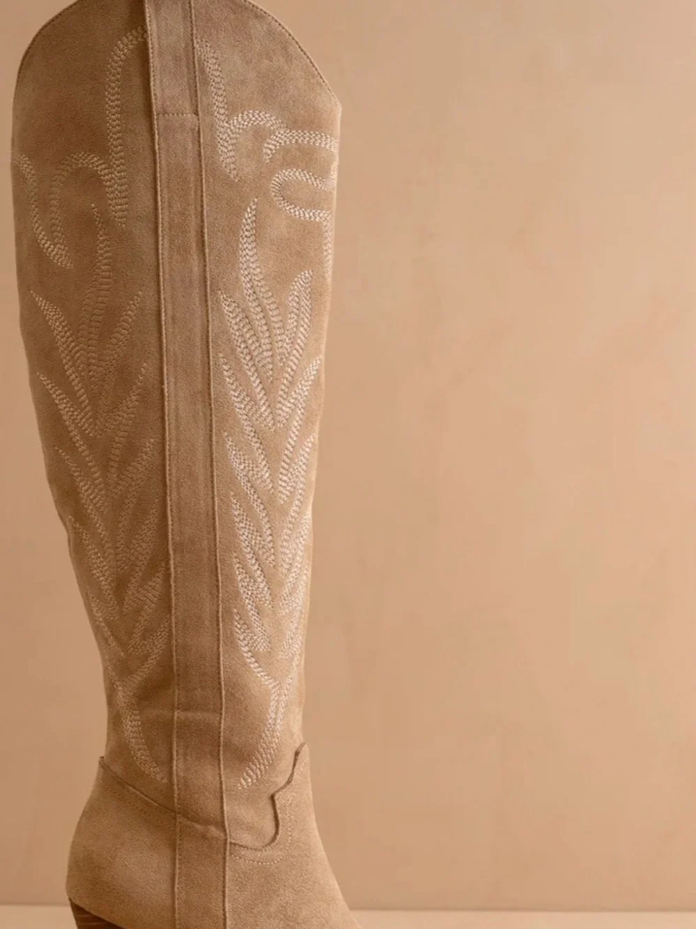 Over-the-Knee Beige Suede Western Boots